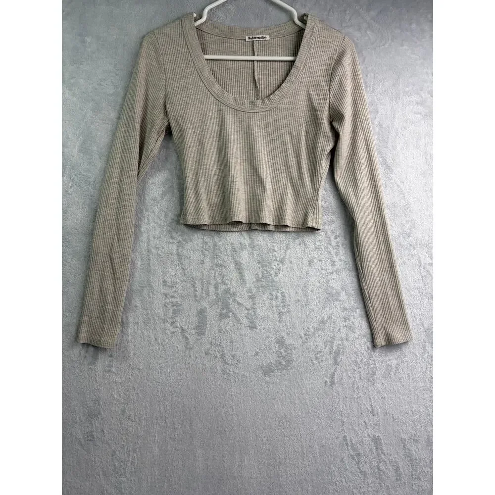 Reformation Paige Marble Ribbed Scoop Neck Crop Top - Gray - Size M
